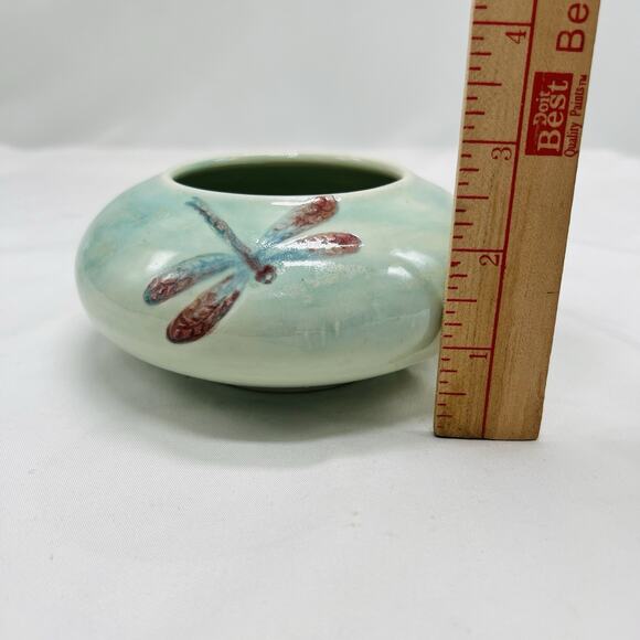 Jamie Oates Studio Pottery Ikebana Flower Frog Vase Dragonfly Celadon Artisan - Picture 10 of 12